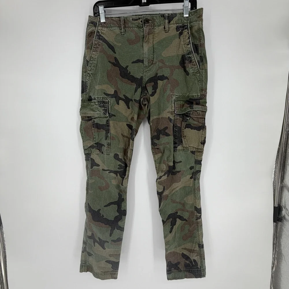 Gap Mens Slim Taper Camo Cargo Pants Woodland Ripstop 30x30 Stretch Trousers